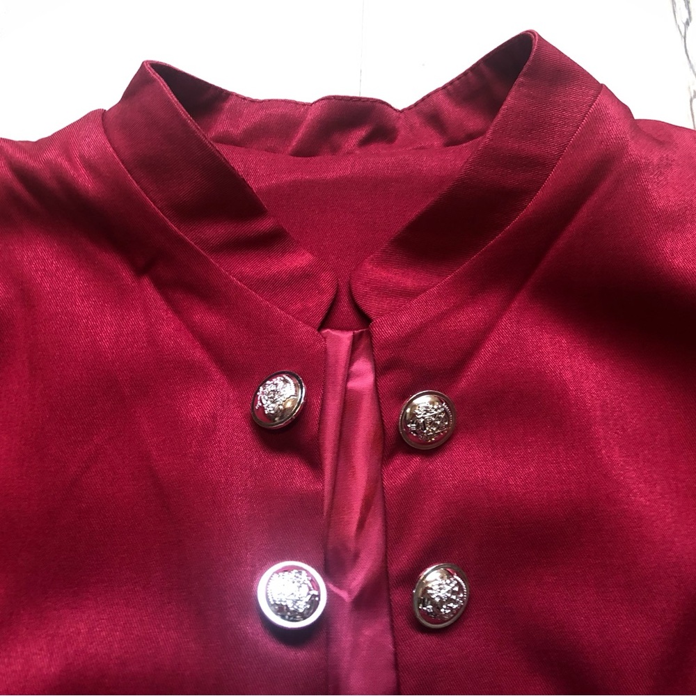 Womens Red Military-Style Button Blazer with Crown Gold Buttons Open Faced - Picture 5 of 9
